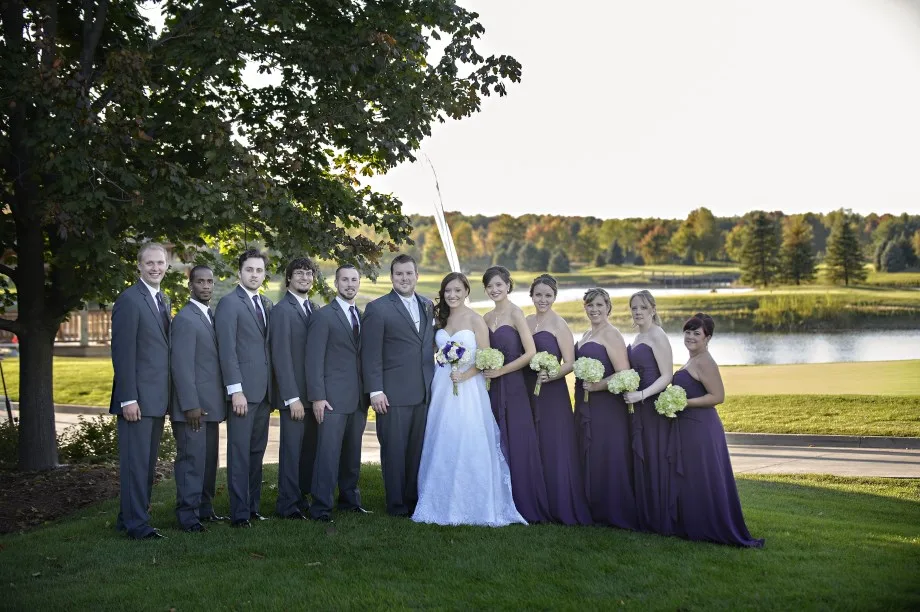 Wedding party beside the lake at Solitude Links